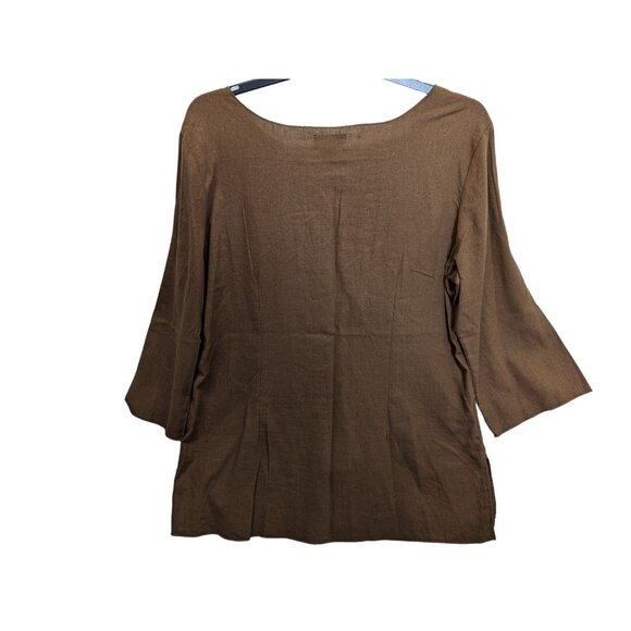 AKC Women Plus size 1X Embellished Southwestern Aztec Side Slit Linen Blend Top - Picture 11 of 12